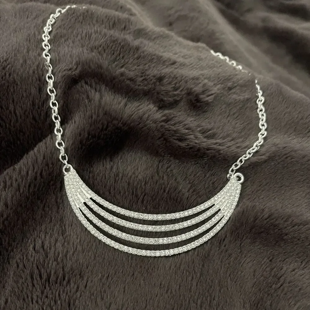 Silver Tone Rhinestone Bib Necklace - NWT
